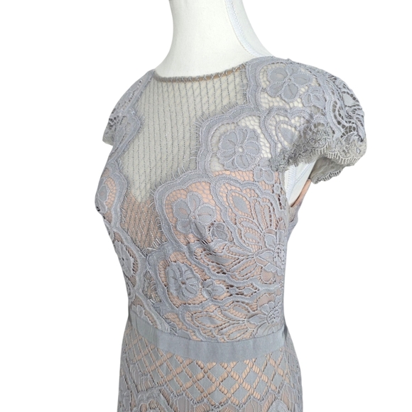 Tadashi Shoji Savita Lace Midi Dress in Gray and Cream Size 6 - Picture 5 of 11